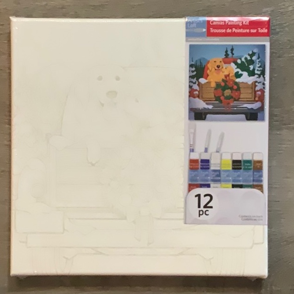 NWT Artist’s Loft Canvas Painting Kit - Dogs at Christmas.  New
